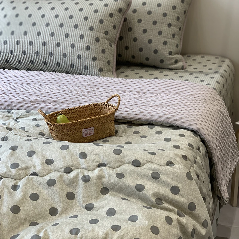 全棉床盖三件套加厚四季款波点床上用品纯棉床盖