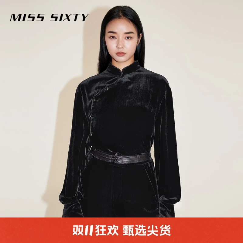 【陈大可专属】【尤莱特】Miss Sixty春季新款衬衫女新中式立领纯色斜