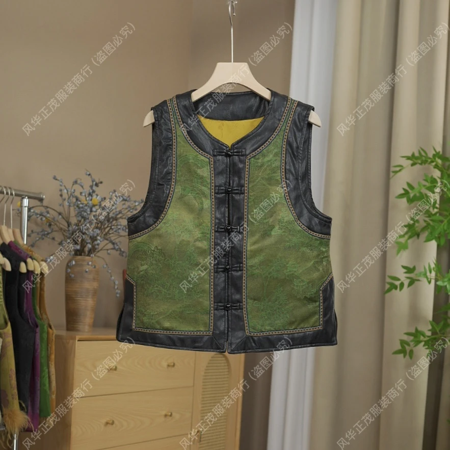 【2157】新中式国风时尚皮料拼接马甲老钱风高级马甲