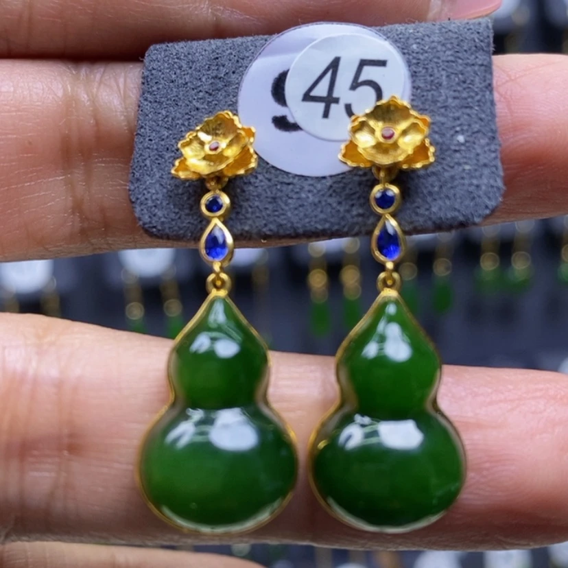 【闪购商品】和田玉耳饰18K金镶嵌18x11.6x6mm重金耳饰