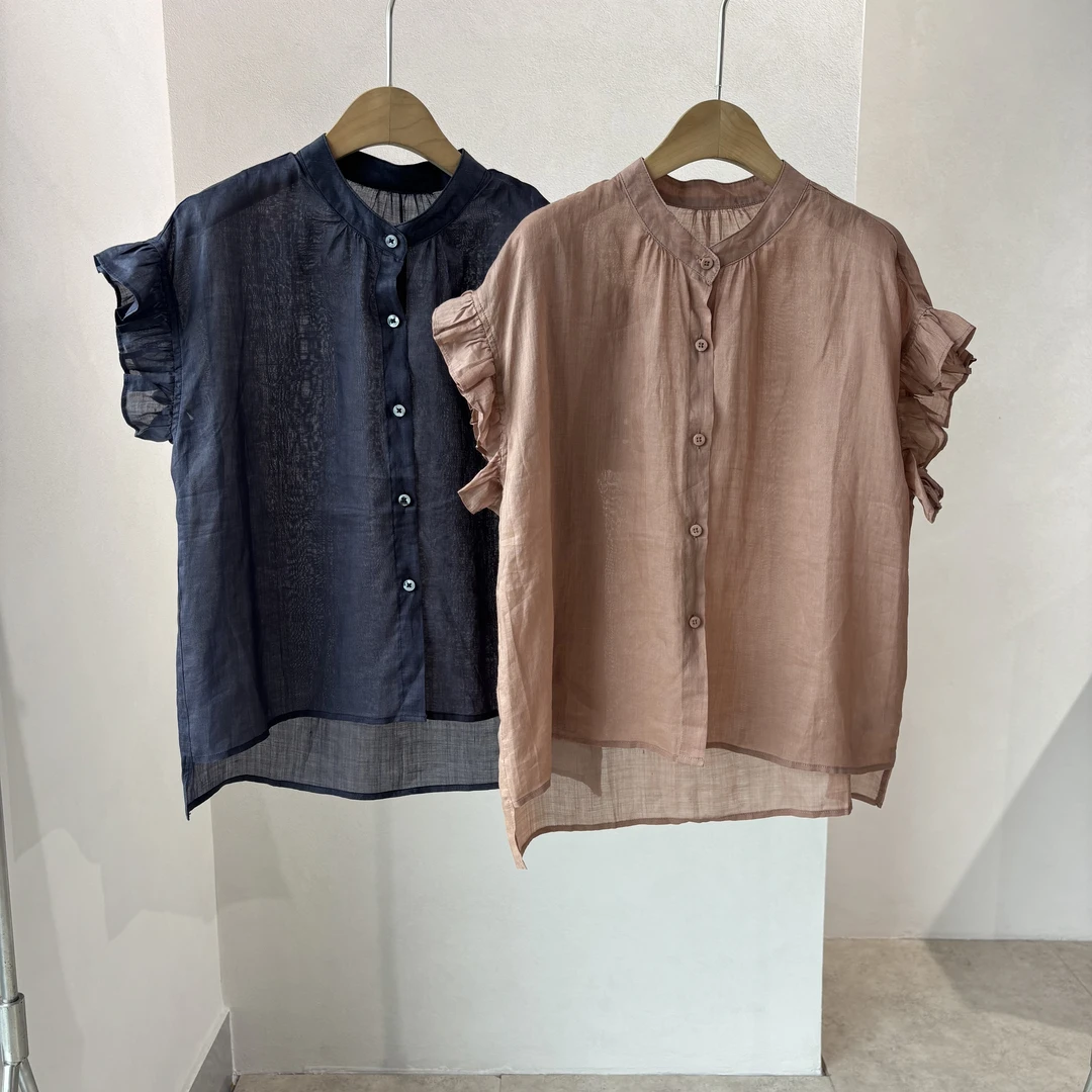 CSY282 三色荷叶袖苎麻衬衫上衣