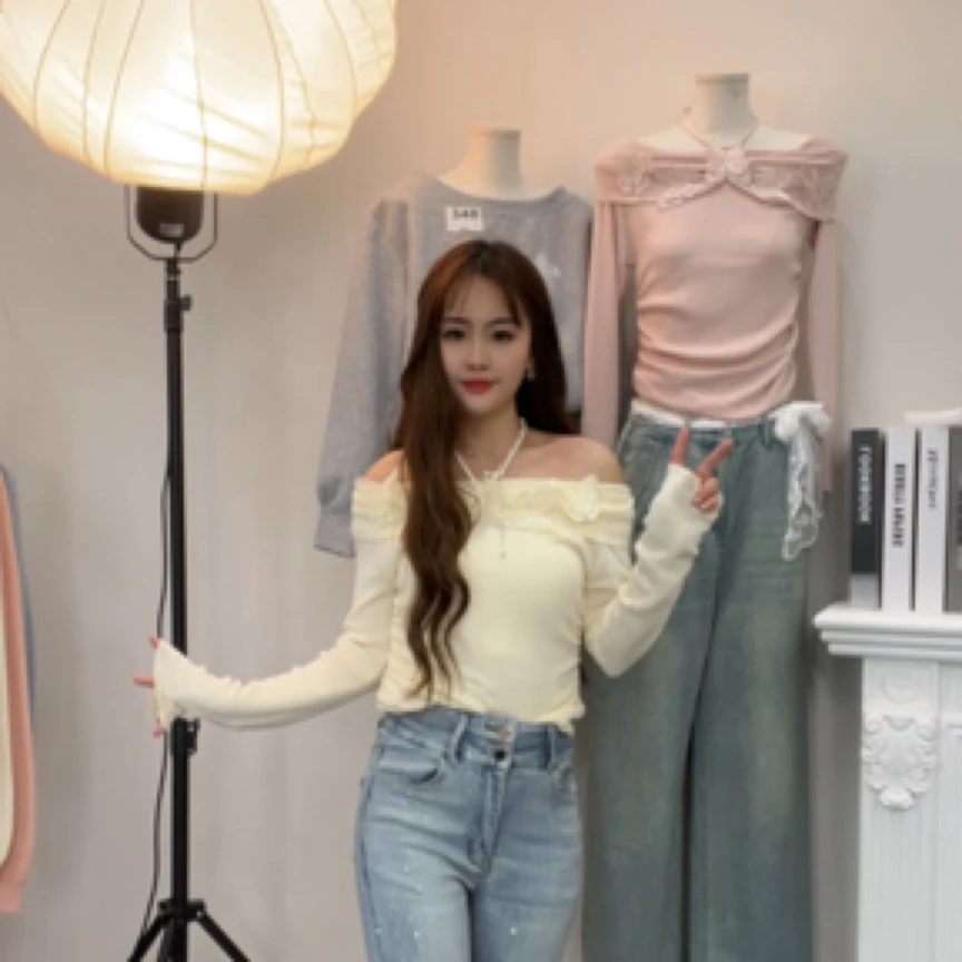 常规款厚款打底衫长袖女装法式针织衫纯色毛针织衫一字肩