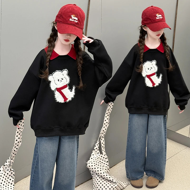 女童春秋款时尚卫衣套装2025新款6-12岁15岁中大童洋气休闲牛仔裤