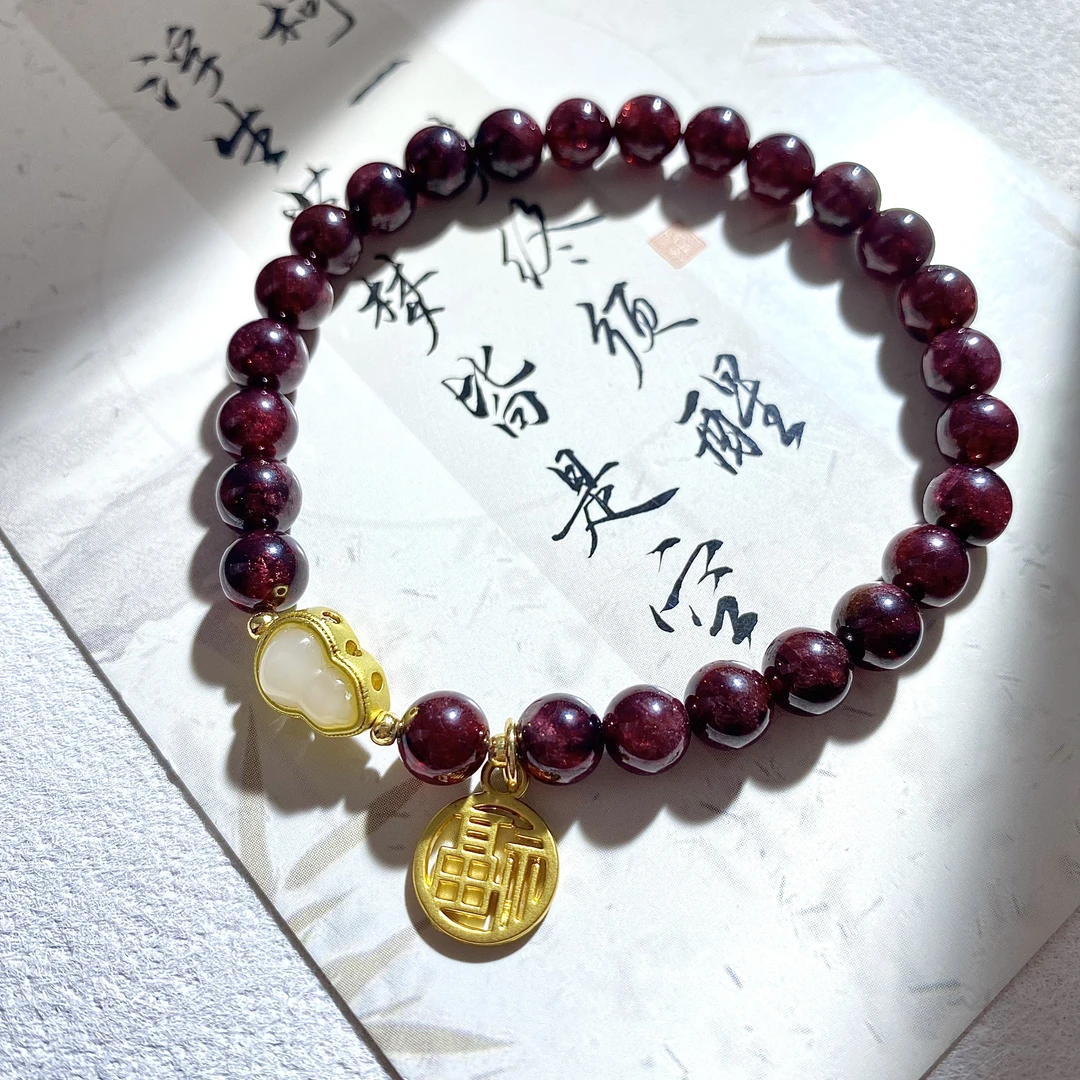 天然石榴石手串单圈6m正宗酒红色手链女多样性发一WL663