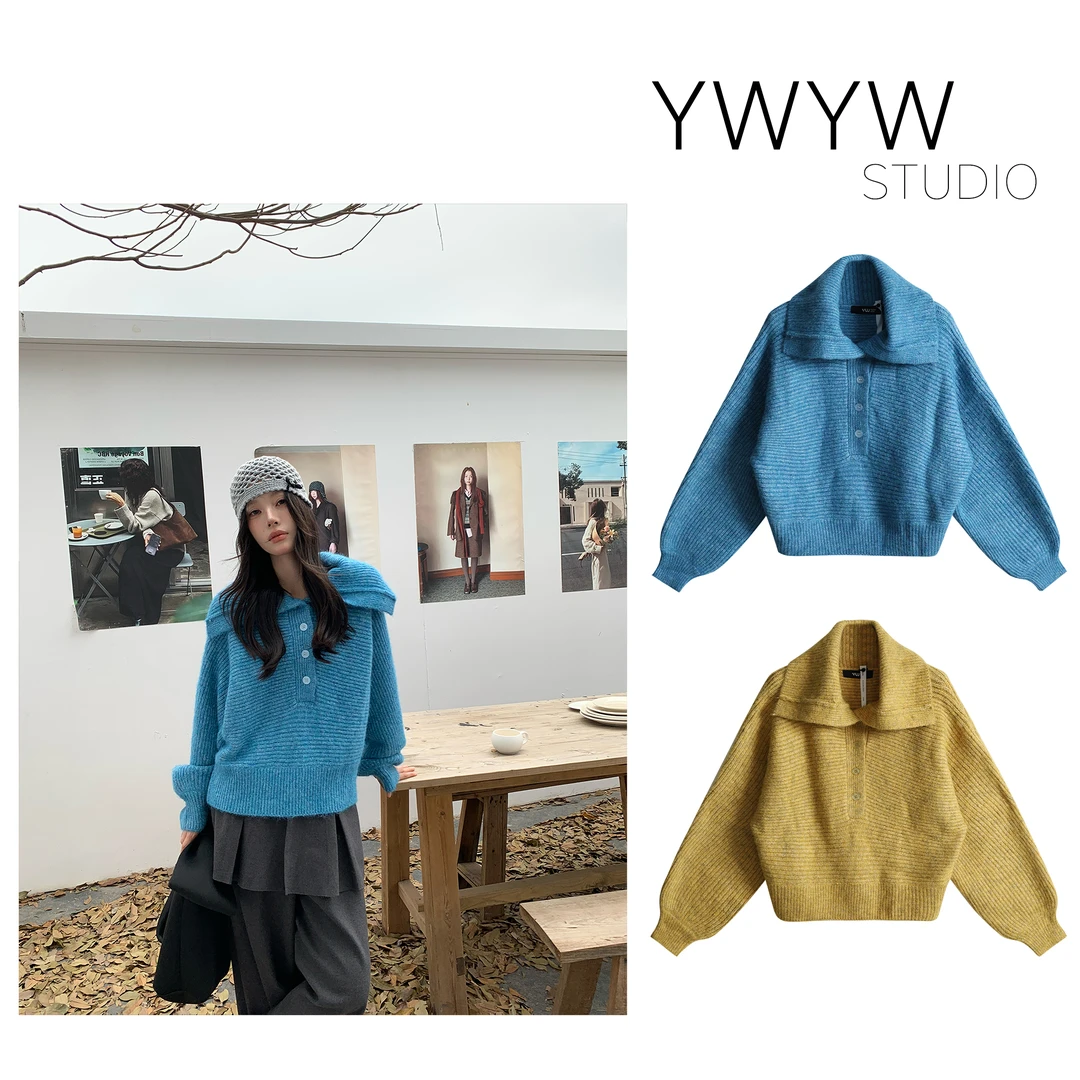 【YWYW25F/W】秋冬氛围感松弛混羊毛螺纹高领围脖保暖针织毛衣5796