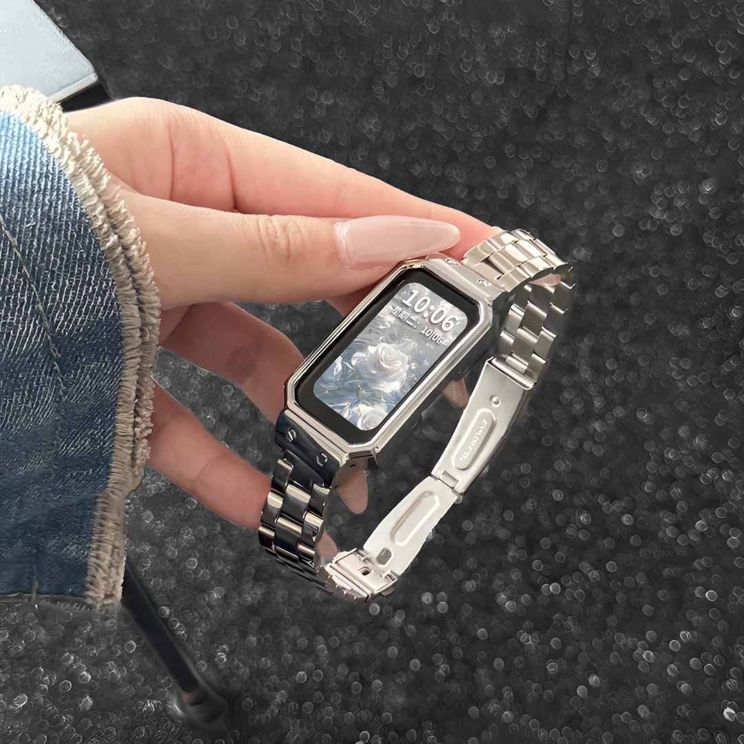 适用华为表带金属8三珠凸头7链式荣耀华为手环10表带女款