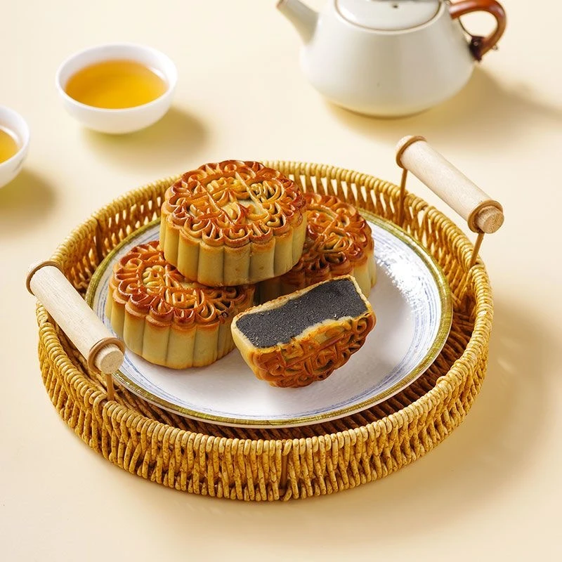 【广东特产】手工柴火黑豆沙月饼陈皮豆沙月饼广式月饼纸筒装500克