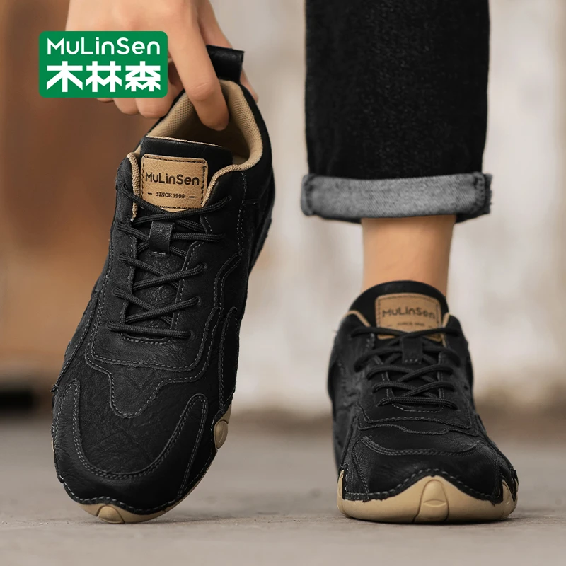 木林森皮鞋男款2025新款商务休闲鞋一脚蹬懒人软底中老年爸爸鞋子