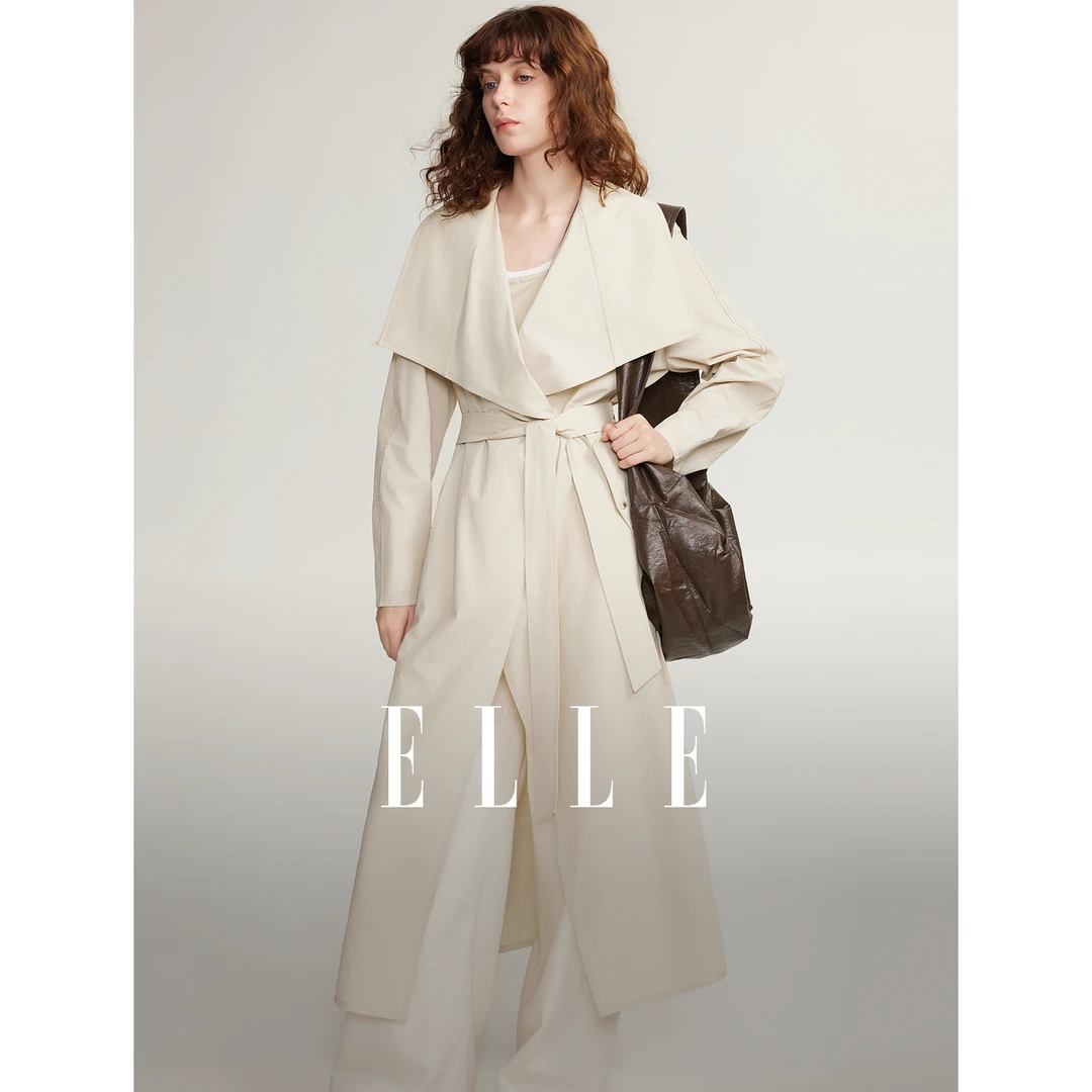 ELLE气质时尚设计感风衣2025春季新款洋气外套百搭长款ED48666
