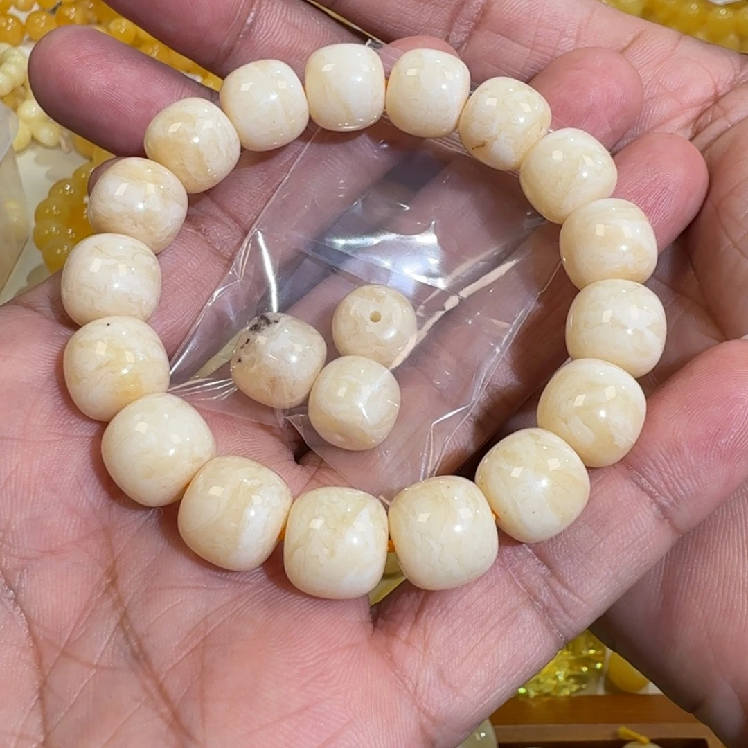 奶***呼琥珀未镶嵌珠宝奇石12m焦皮同料微瑕串