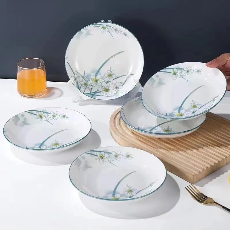 八英寸水仙花圆盘6个釉下彩简约风 破损补发