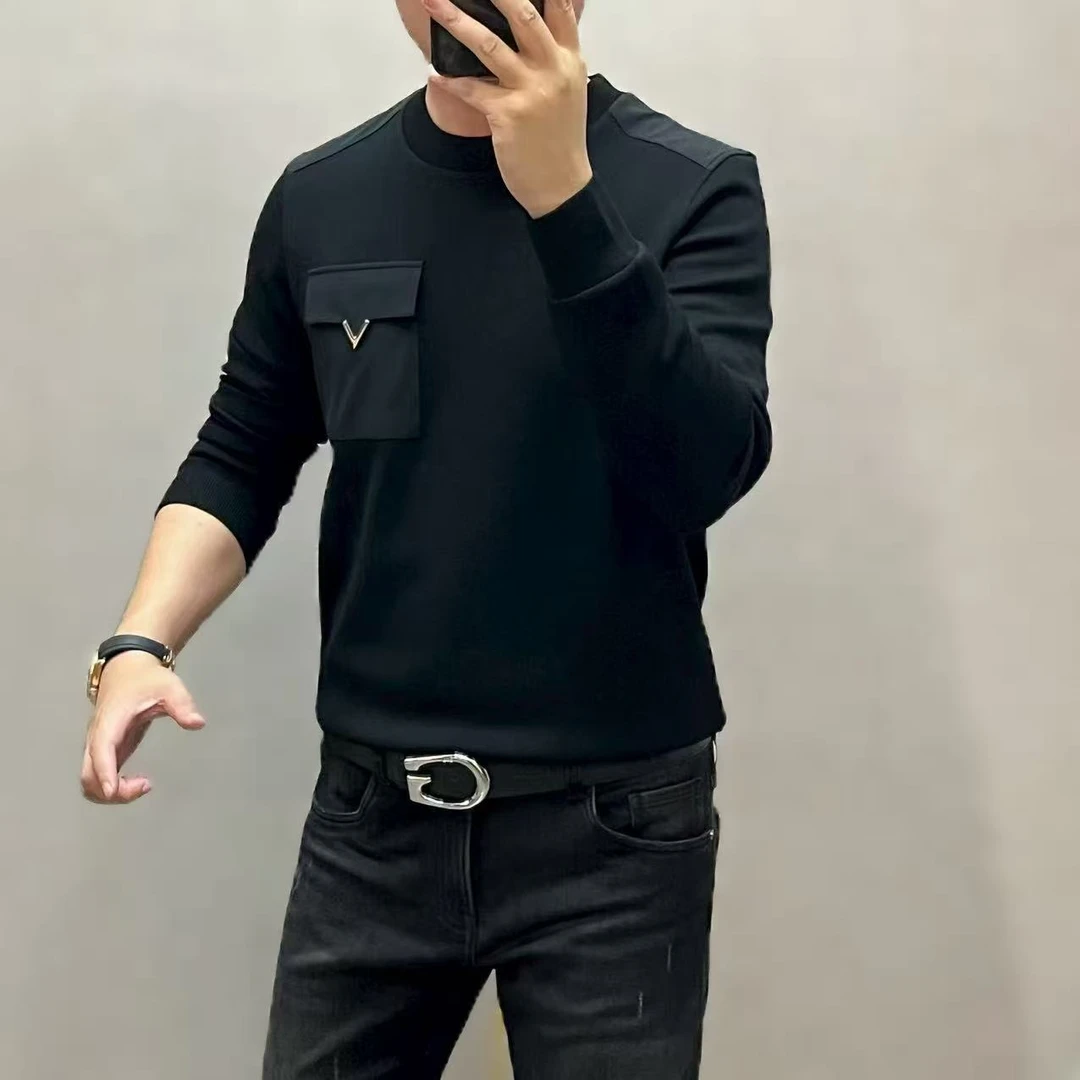 【欧陆男装】早秋高端男士长袖时尚百搭长袖拼接金属装饰卫衣15092