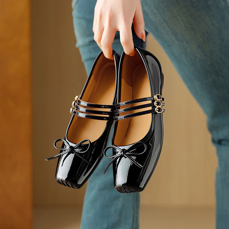 里外羊皮1.5cm～复古设计感单鞋春秋玛丽珍一字式扣带法式浅口方头