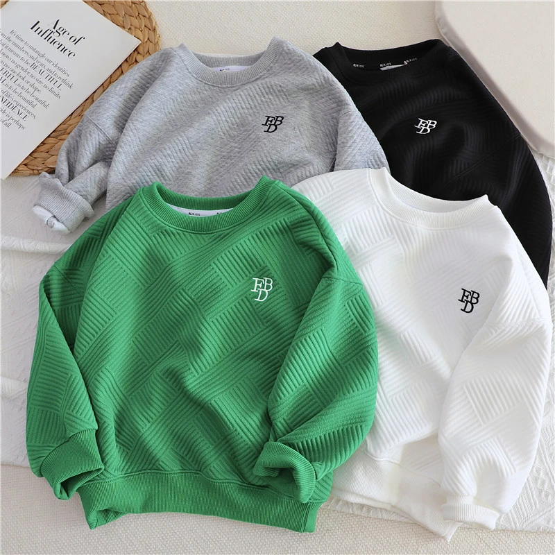 儿童套头休闲卫衣2025秋装男童洋气纯色长袖打底衫春秋款宝宝上衣