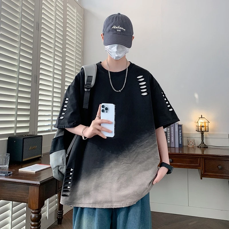 大码渐变短袖t恤男夏季2025新款半袖冰丝打底衫加肥加大胖子体恤