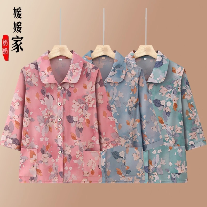 奶奶夏装中老年人衬衫开衫衬衣七分607080女装老太太妈妈老人衣服