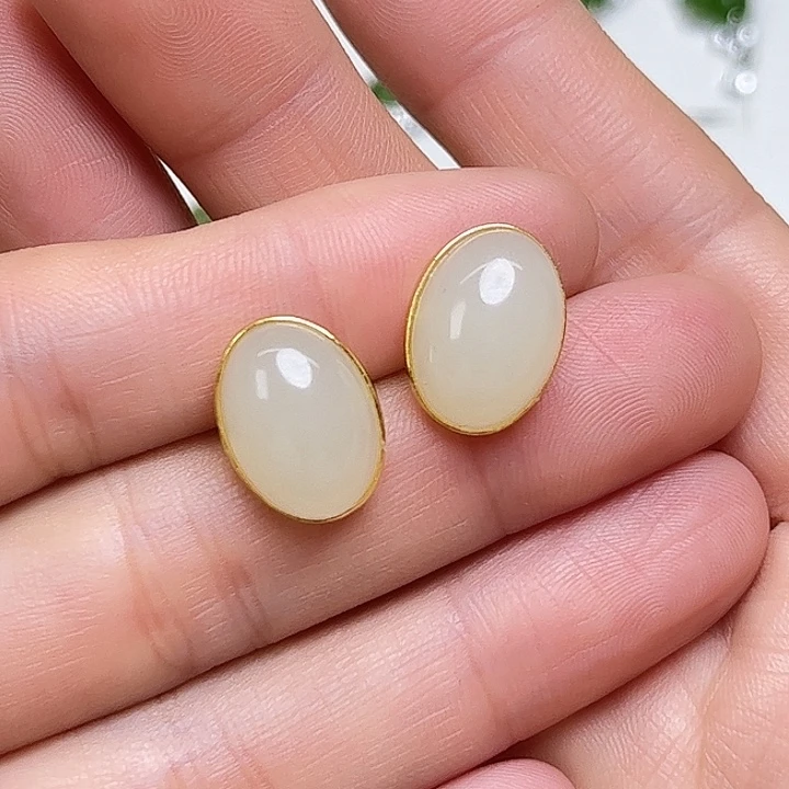 和田玉银S925镶嵌耳饰