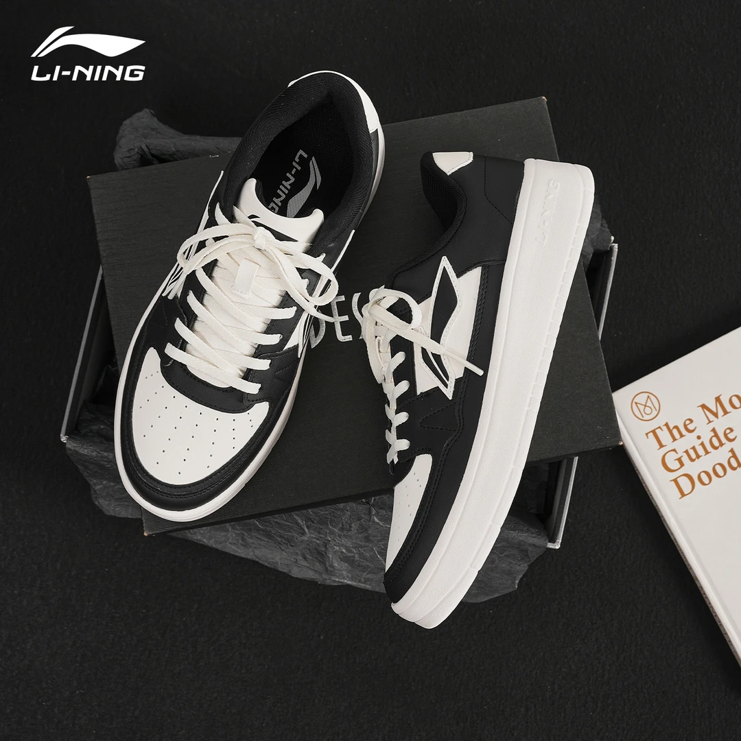 李宁月临板鞋男款2025新品经典黑白运动透气熊猫板鞋学生休闲鞋