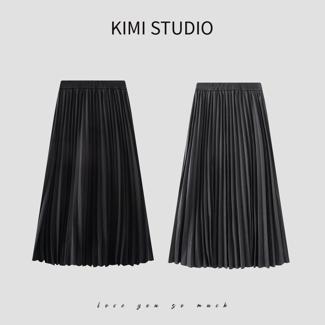 高腰显瘦气质垂感百褶A字裙秋冬百搭加厚弹力腰压褶半身裙AW25610