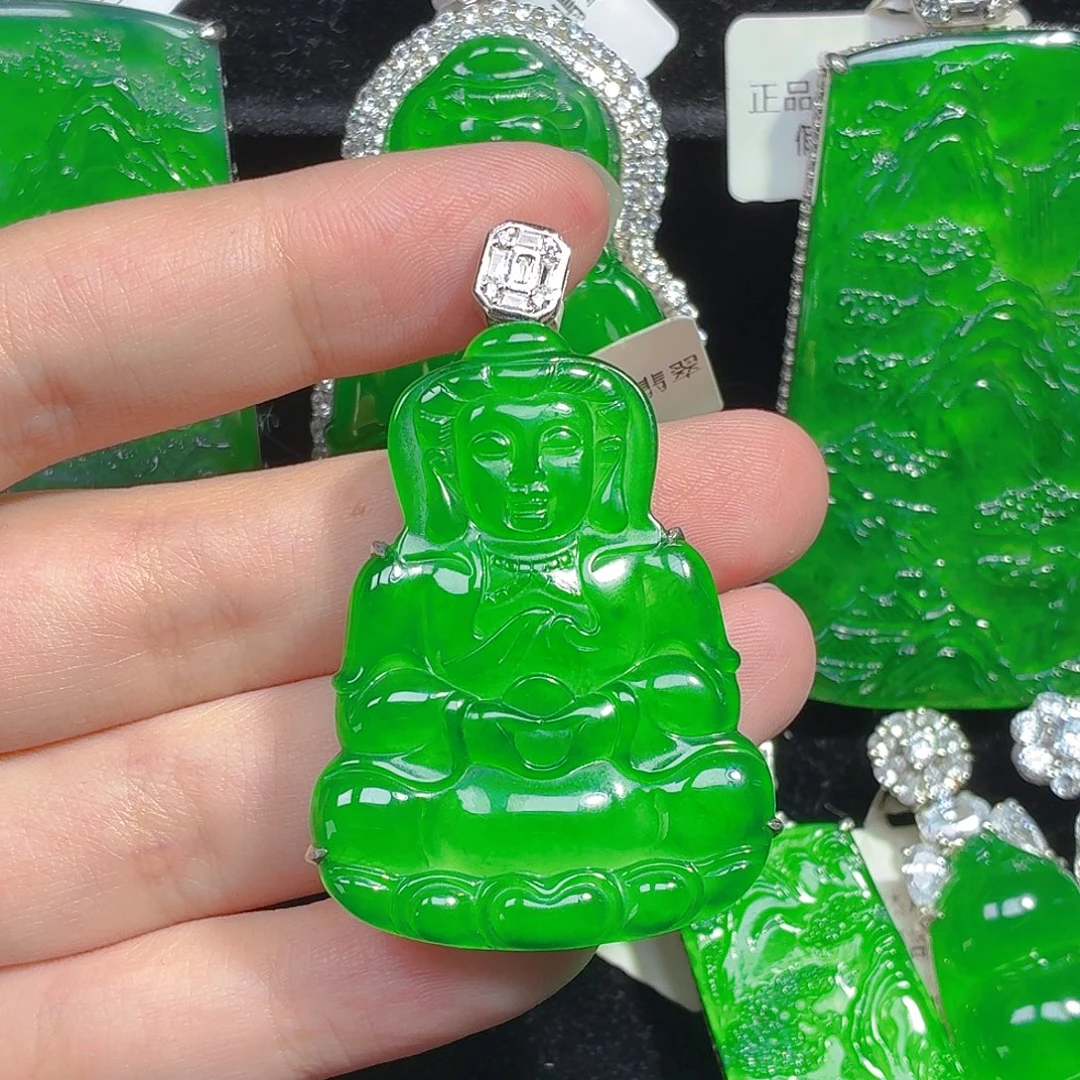 翡翠银S925镶嵌颈饰天然A货翡翠