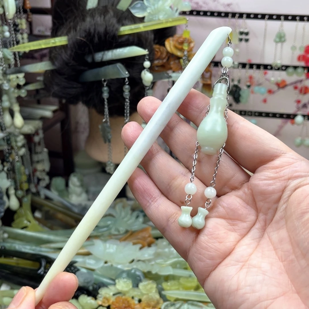 岫玉未镶嵌发饰长度19.5厘米左右