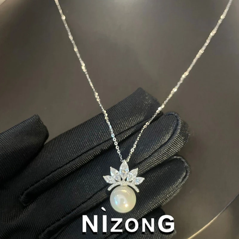 坠链均925银锆石 冰雪贝珠银项链11XL440