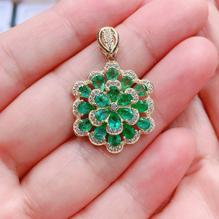 祖母绿吊坠(不含链)银S925镶嵌