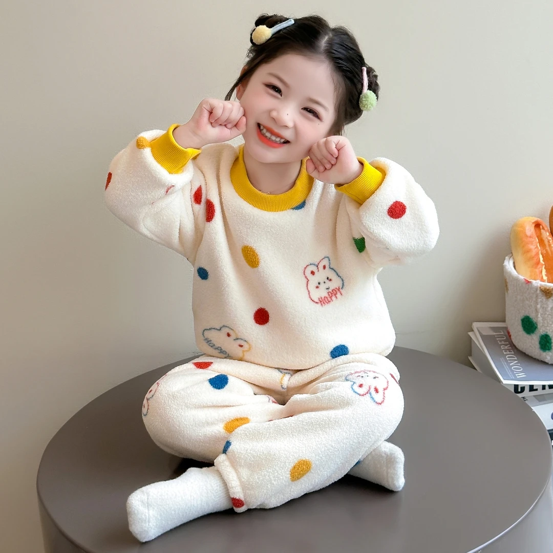 儿童珊瑚绒睡衣女孩秋冬款加厚2025新款宝宝法兰绒套装女童家居服