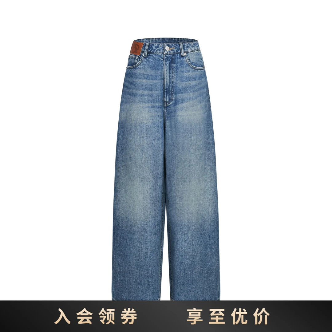 ANN ANDELMAN 牛仔裤休闲裤蓝色高腰时尚设计感夏季宽松印花水洗