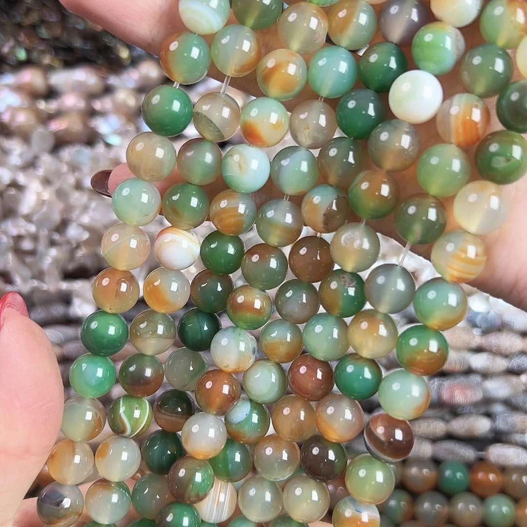 玛瑙/玉髓合金珠宝半成品b104水草玛瑙圆珠10mm