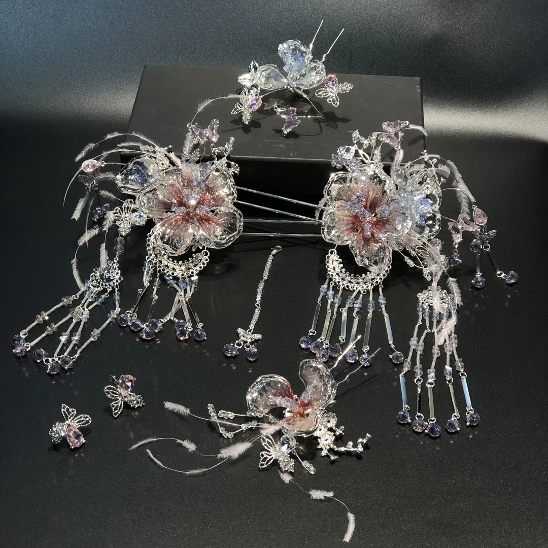 婚庆饰品0311新娘中式婚礼浅色系减龄饰品羽毛分体秀禾结婚头饰