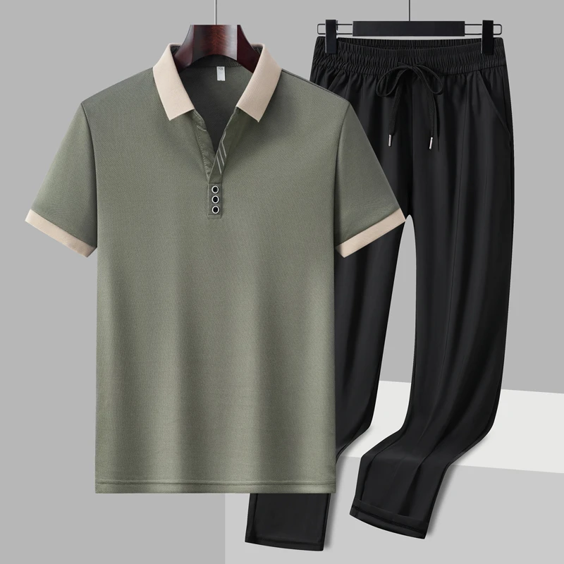 夏季男装POLO衫套装休闲短袖爸爸装时尚套装轻舟已过万重山