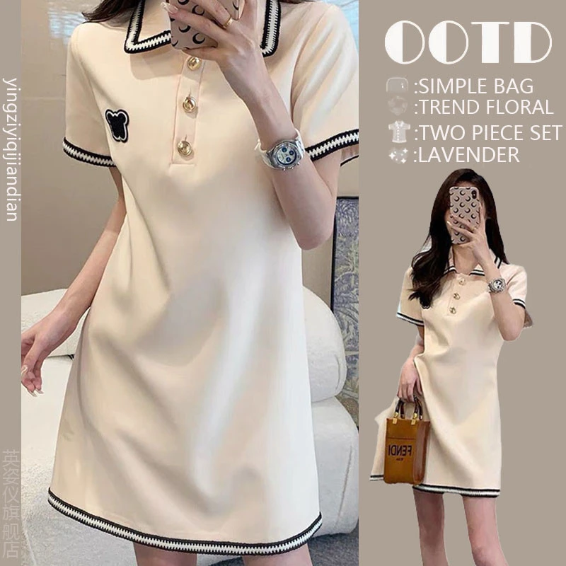 学院风轻熟甜美初恋polo连衣裙女直筒洋气质高级感奶甜裙子夏天