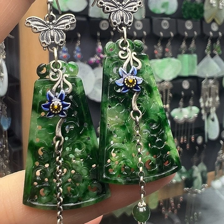 不***已翡翠银S925镶嵌耳饰