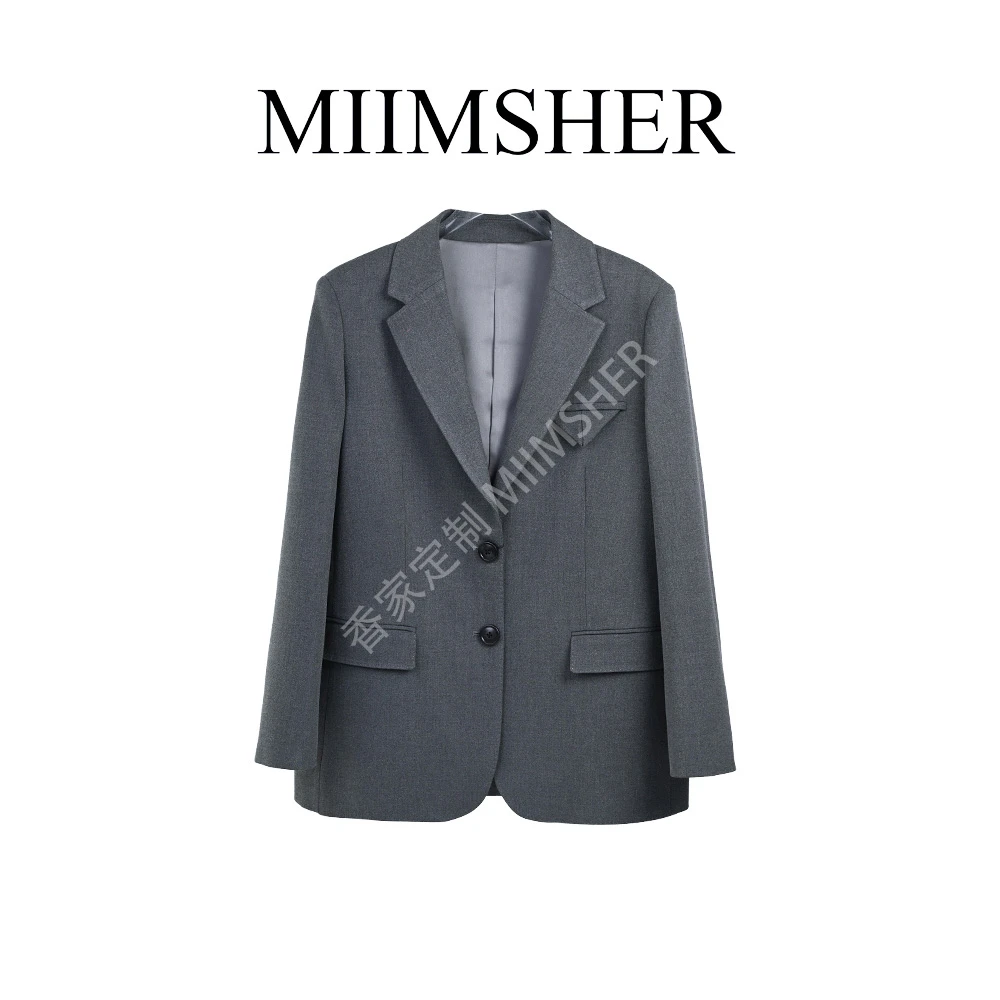 灰色高知翻领休闲挺阔男友风通勤西服上衣女外套MS241872