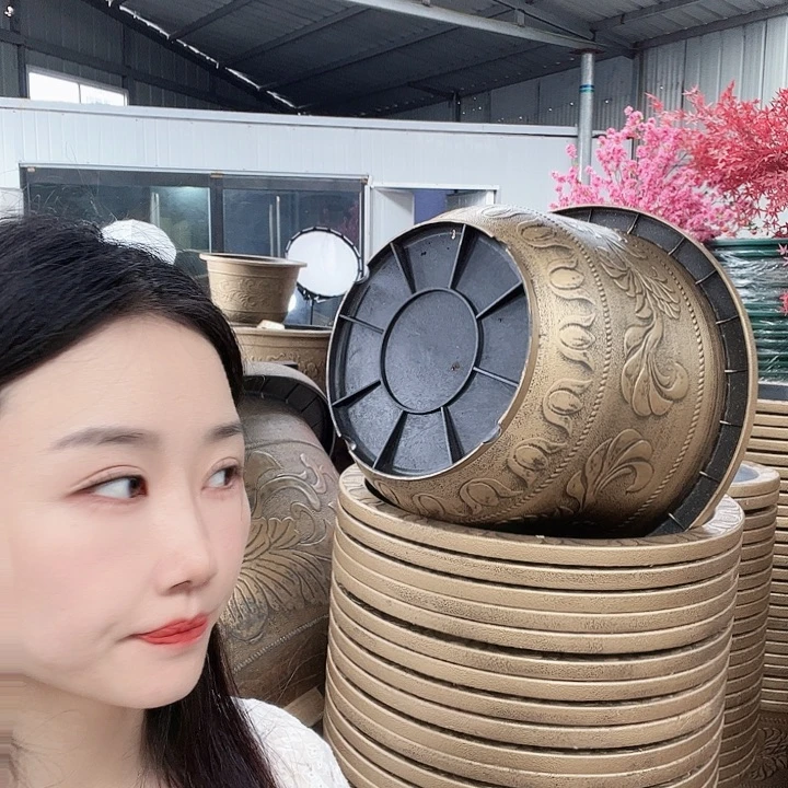 紫砂色圆60花盆2个有孔