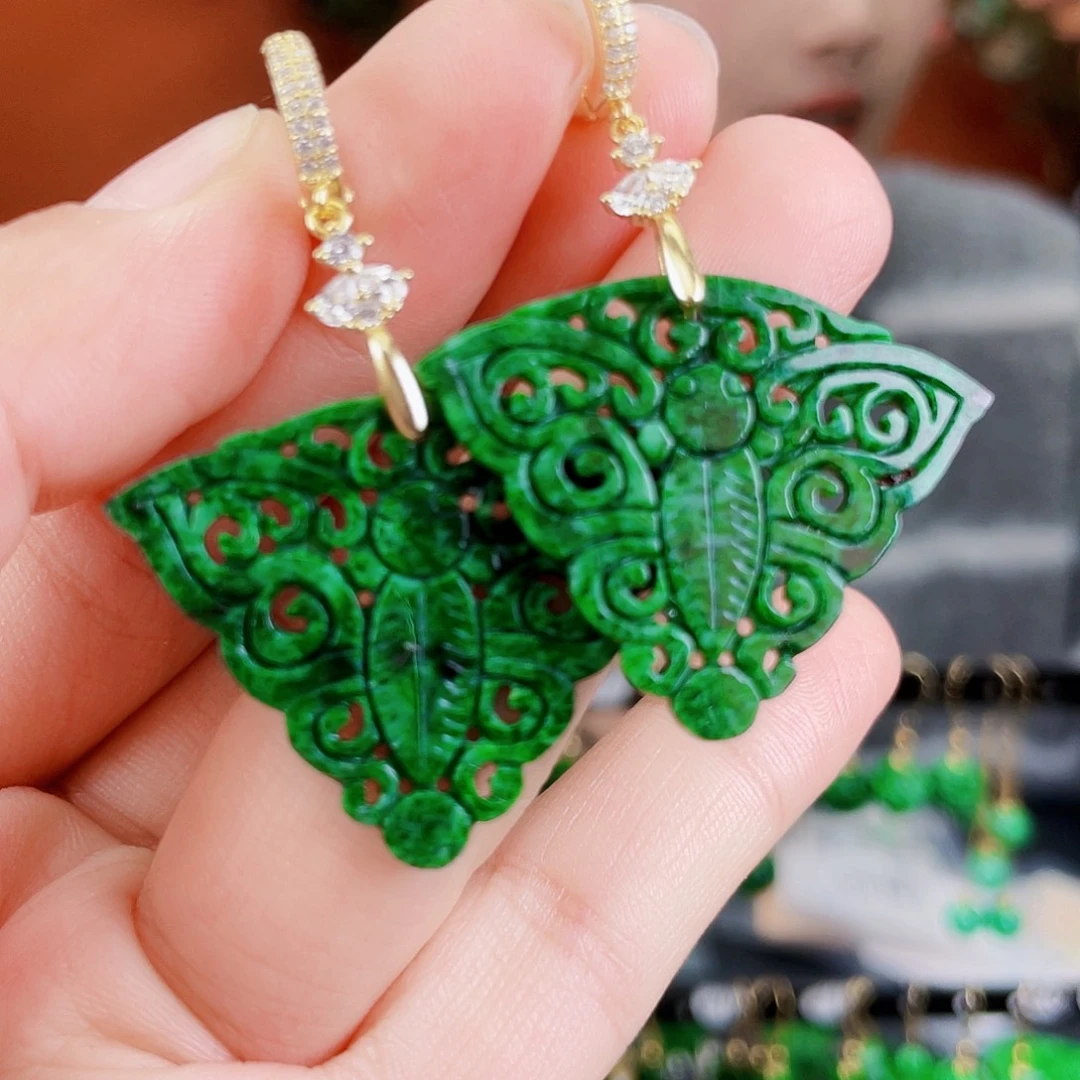 翡翠银S925镶嵌耳饰