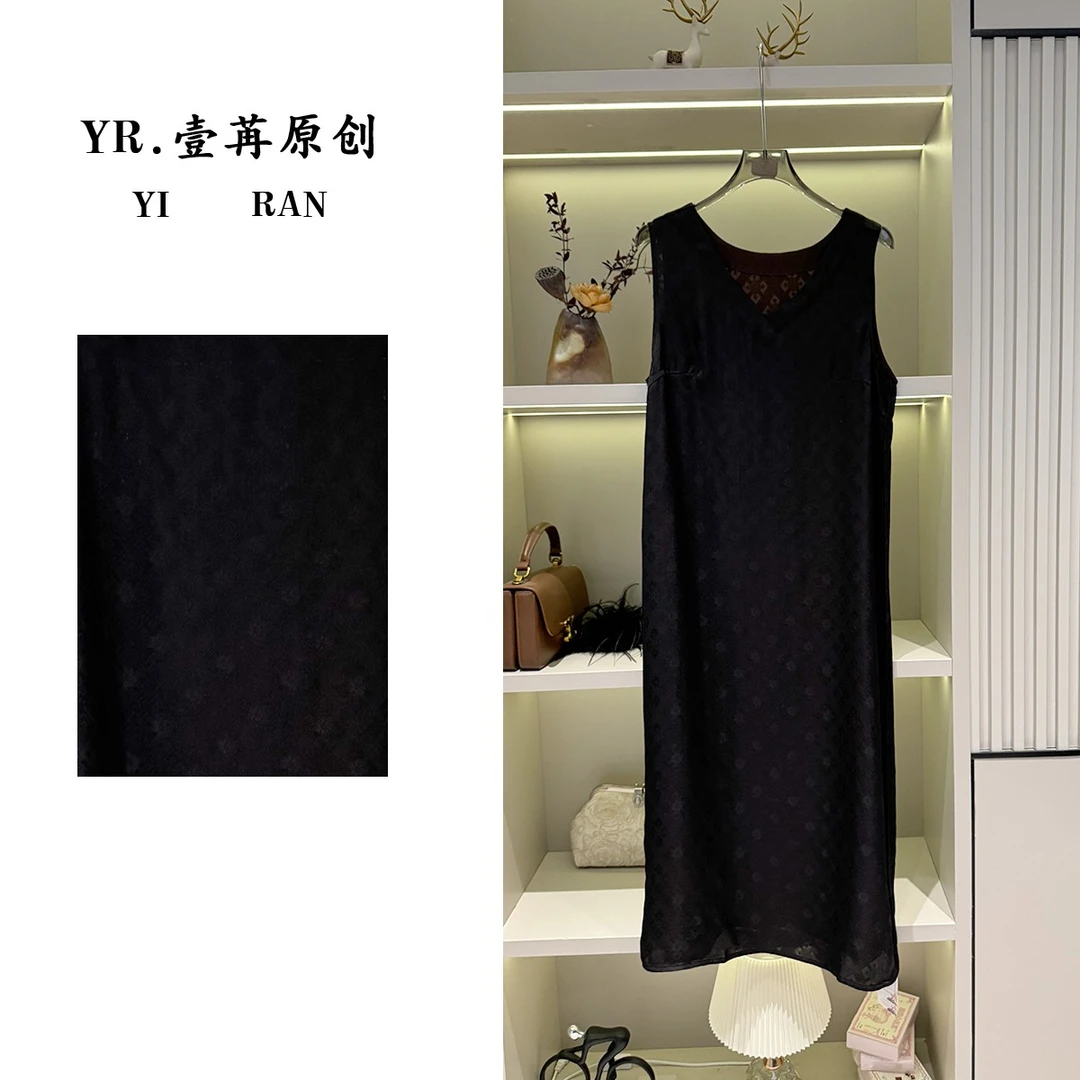 壹苒原创【黑耀】中式改良版设计师双面双穿气质宽松连衣裙YC7352