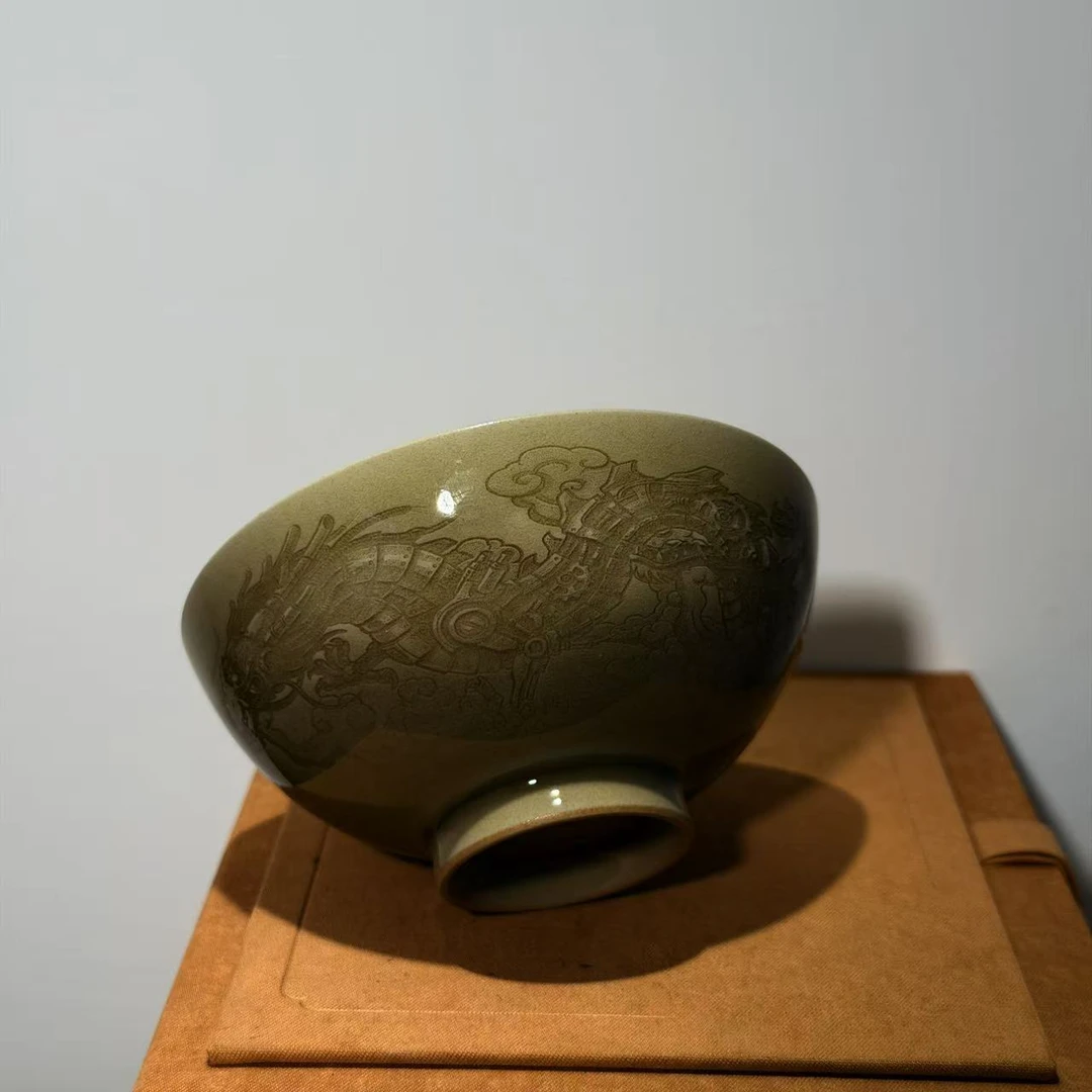 青瓷新纪元机器龙刻绘主人杯茶具茶杯斗笠茶盏