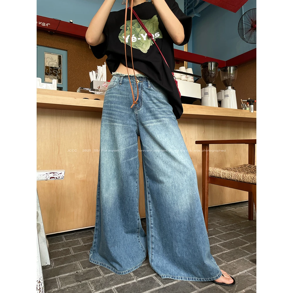 JCCC影子【无重力丹宁】水洗蓝毛边腰头100%棉阔腿牛仔裤JE5BNK16