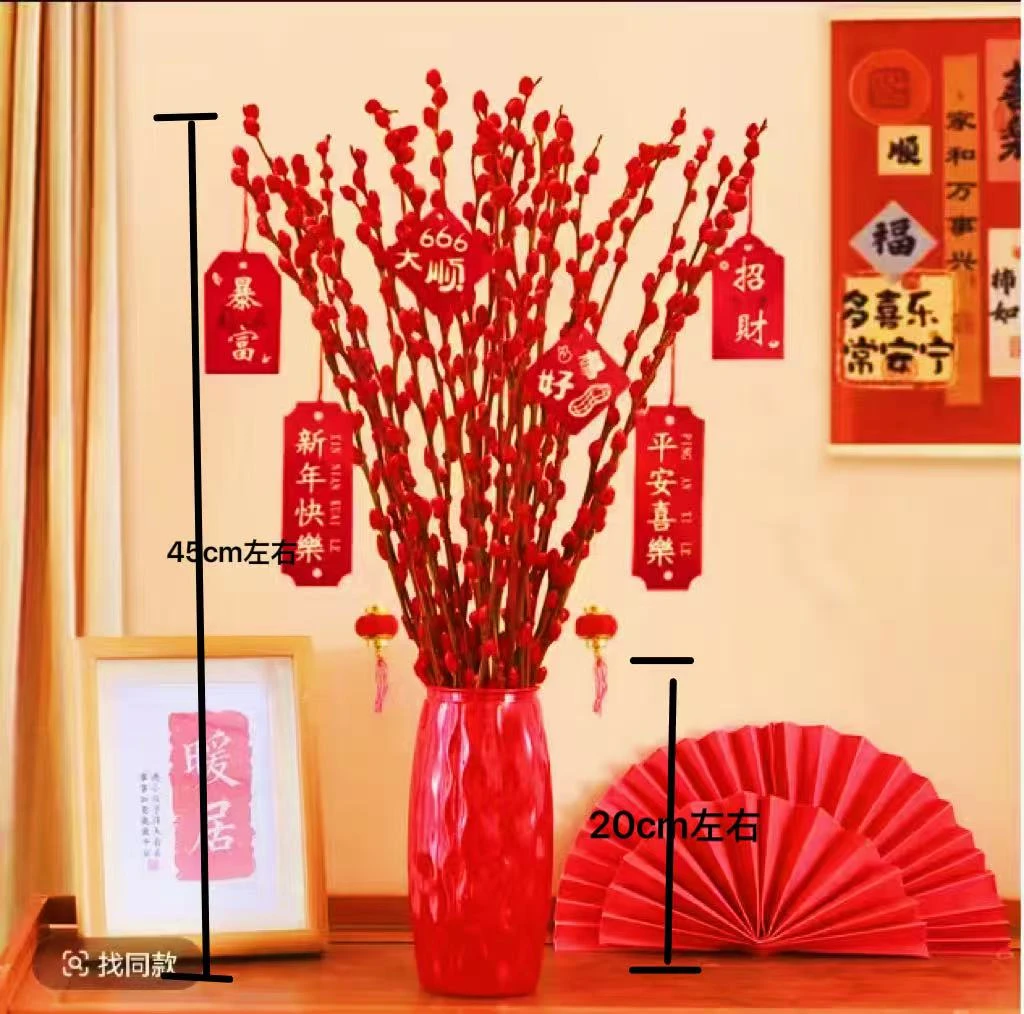 招财银柳真花鲜枝红色年宵花卉水培干花客厅室内书房卧室装饰