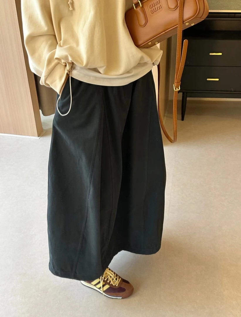 【全棉花苞裙】日系半身裙女春季藏蓝色直筒中长裙山本风显瘦高腰裙