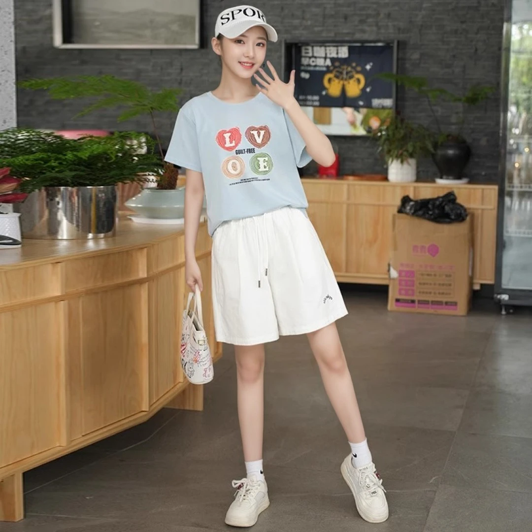 女童夏装套装儿童服装女童夏季运动休闲时尚洋气宽松短袖短裤套装