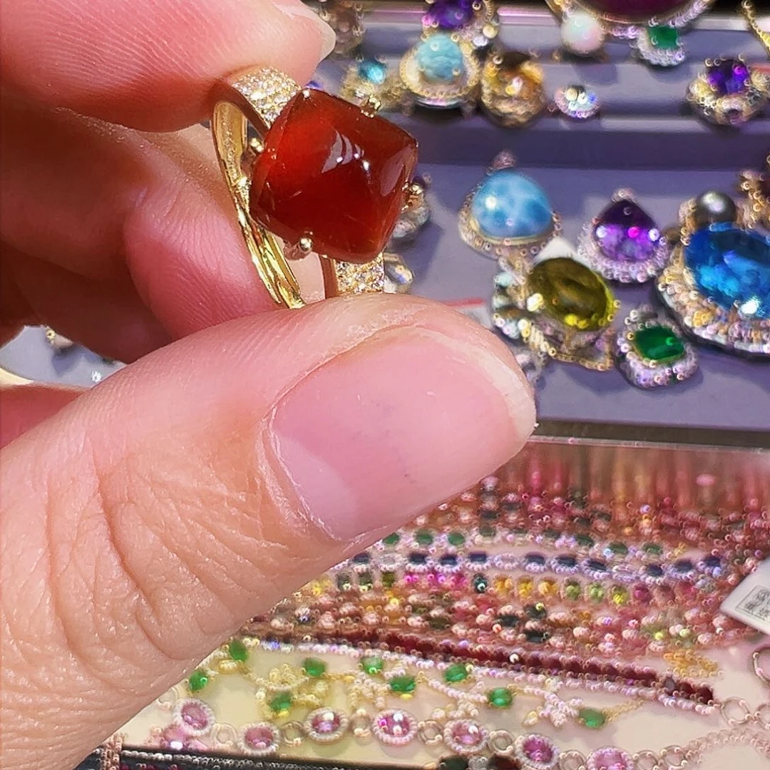 银S925镶嵌戒指石榴石（芬达石）