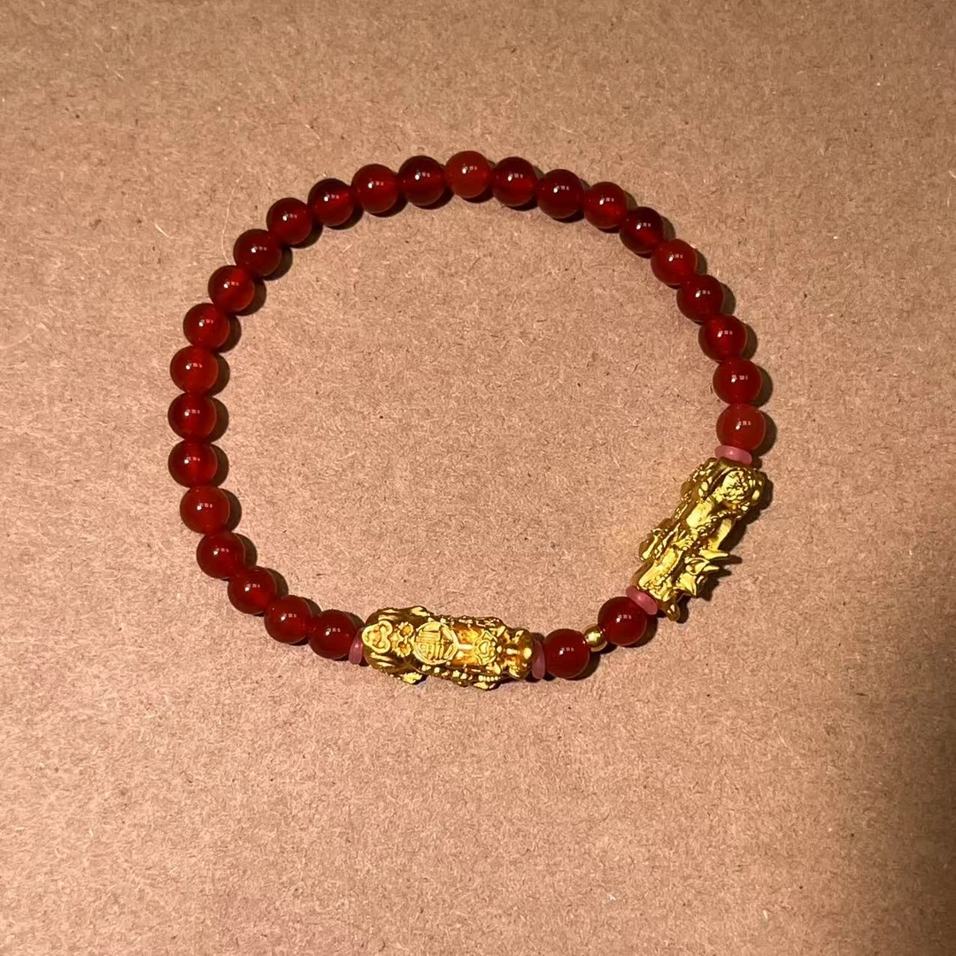 A66精奢甄选 足金24K黄金 金珠 红玛瑙貔貅手串J135