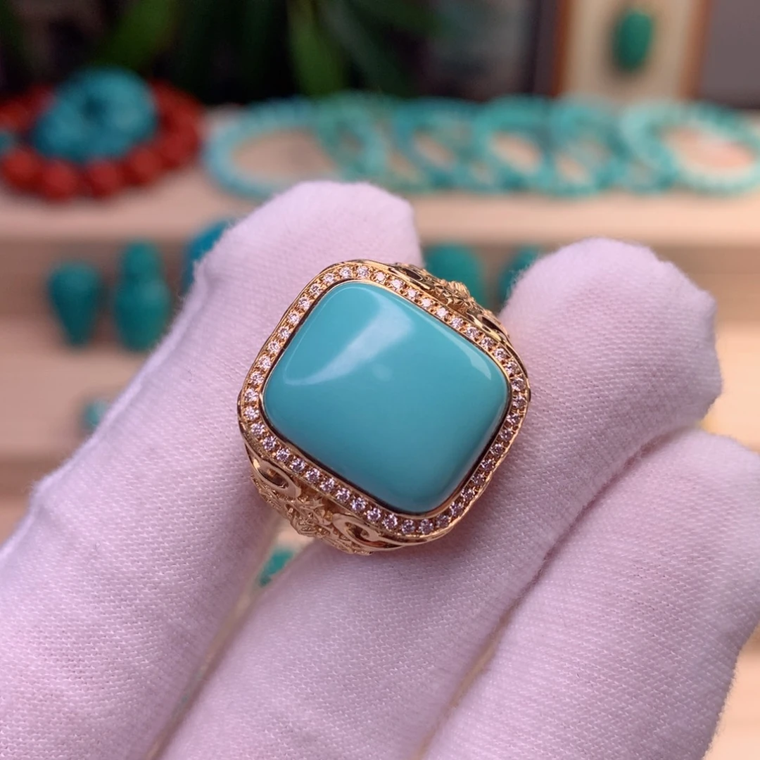 绿松石男戒18K金镶嵌