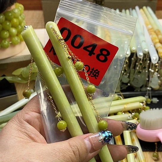 蛇纹石玉发簪未镶嵌呵*唰