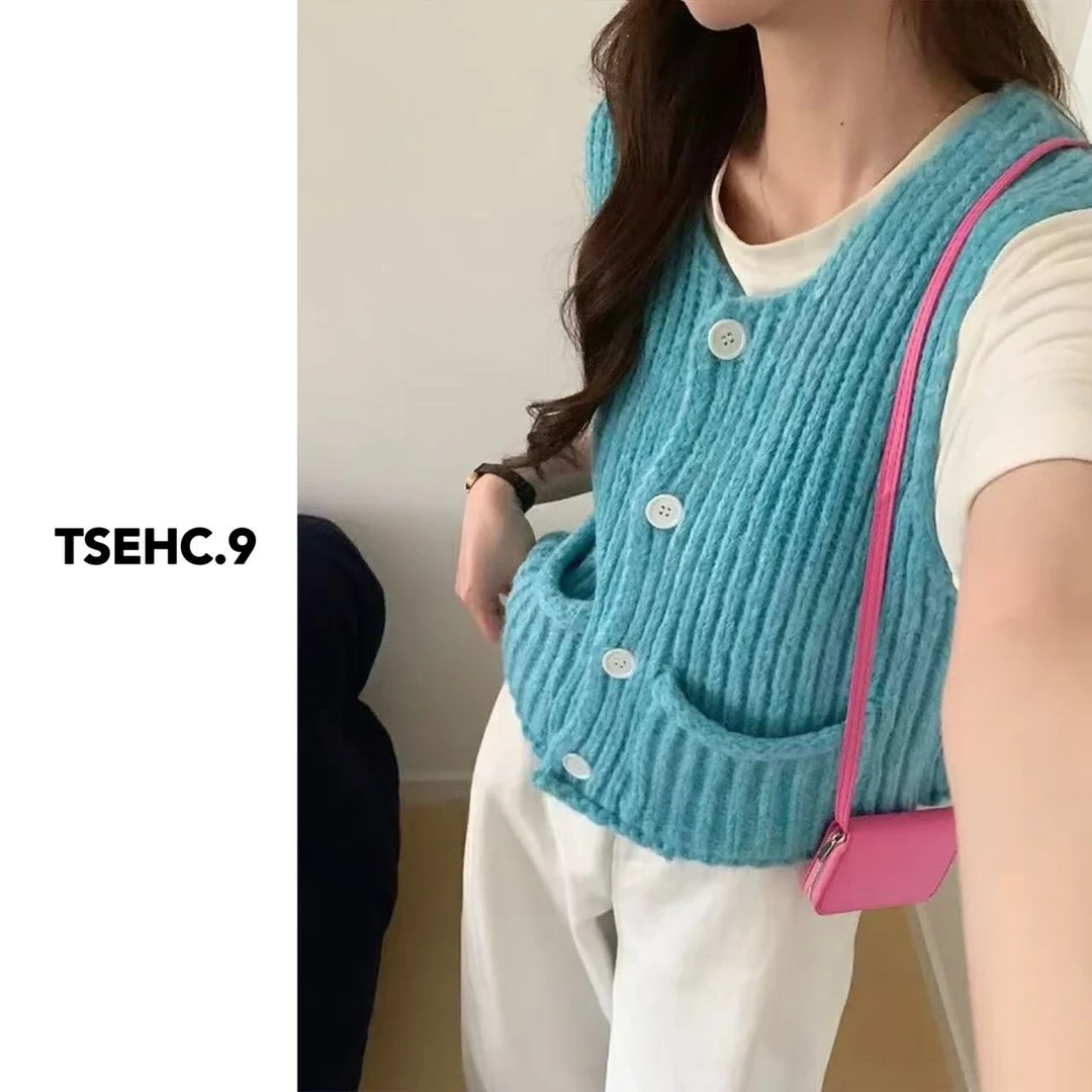 TSEHC.9韩系ins高级感春季口袋款时尚百搭马甲无袖叠穿上衣1768