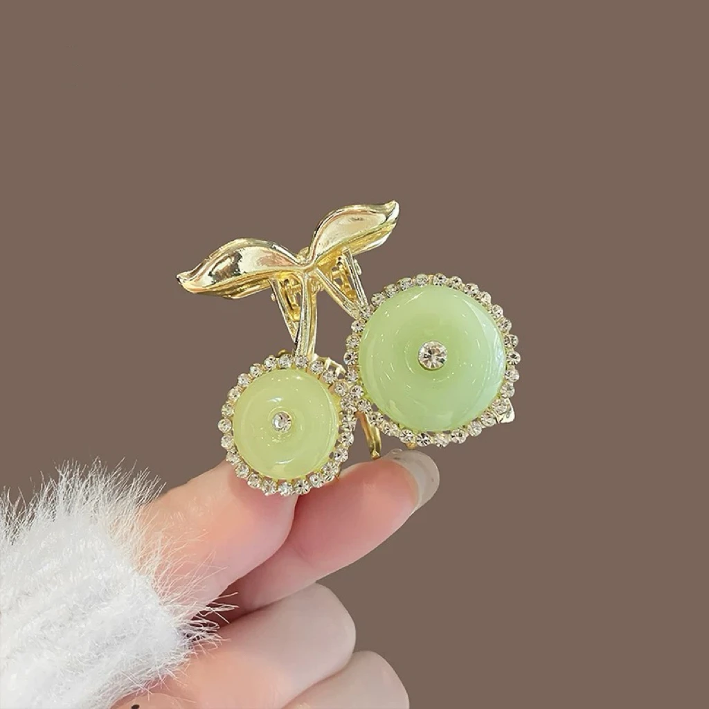 新中式樱桃小号抓夹女古风后脑勺半扎发夹高级感汉服旗袍发饰2670