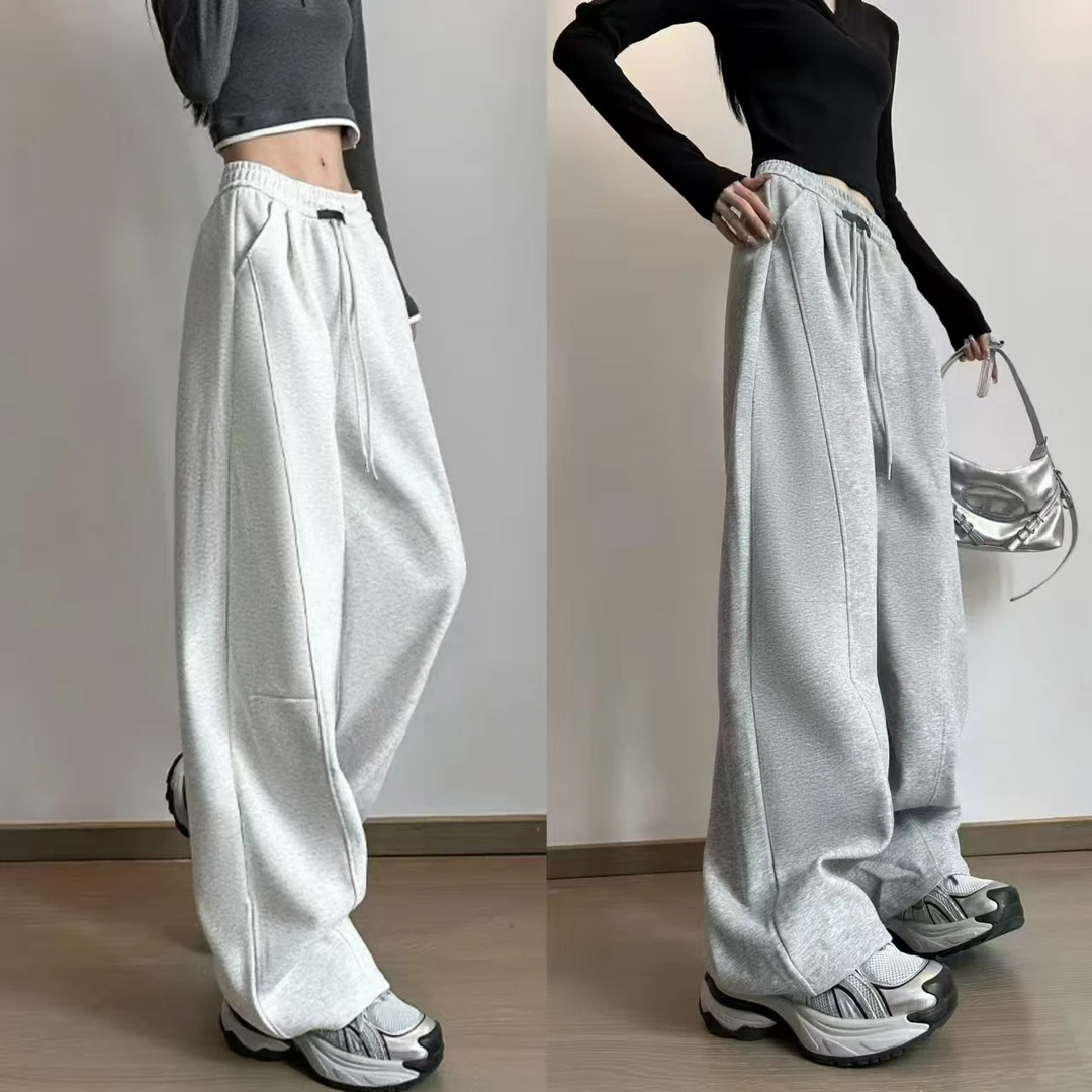 黑标镰刀卫裤女秋冬季垂感高腰慵懒风宽松运动裤休闲阔腿裤弯刀裤